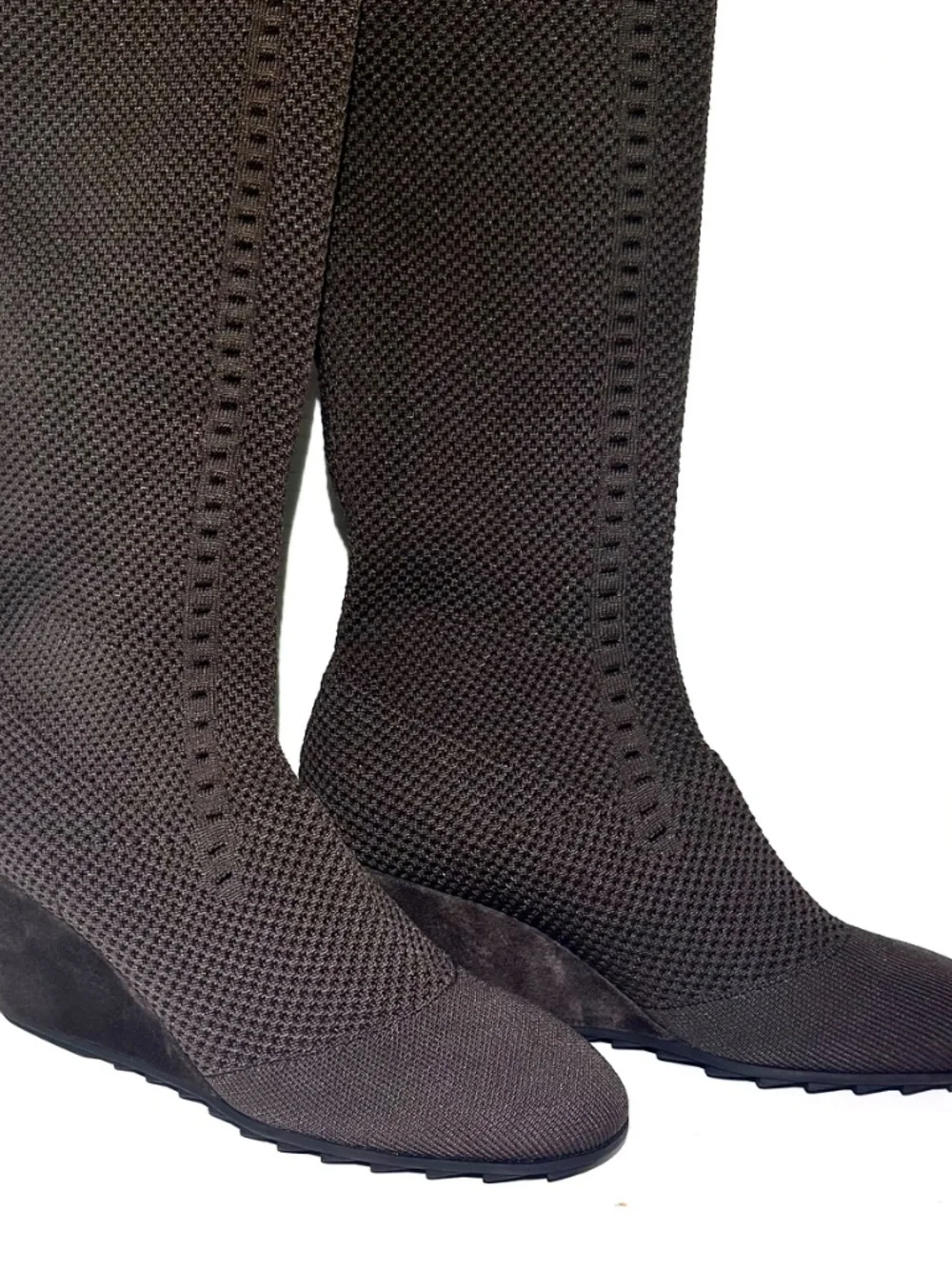 Eileen Fisher Kasana Knee High Stretch Knit Wedge Heel Boots Brown New Size 10